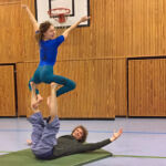 Rikke flying on Rolf.
